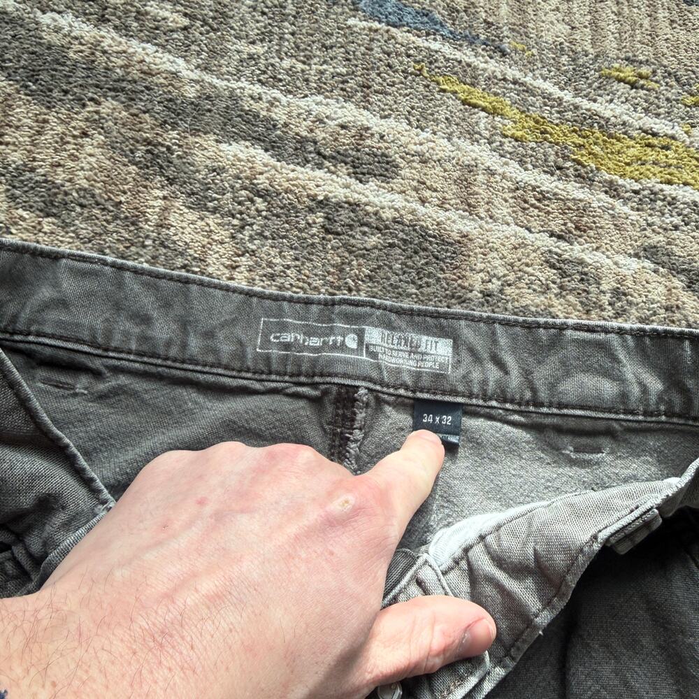 Men's Carhartt Gray Brown Rugged Flex Duck Utility Cargo Work Pants Sz 34 x 32 - Picture 6 of 9